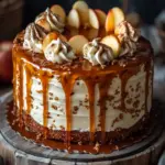 Bratapfeltorte mit Orangen-Zimt-Creme und Karamell-Drip