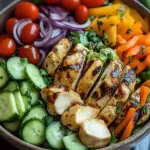 Bunte Salat Bowl mit Avocado, H&auml;hnchen und Knoblauchdressing