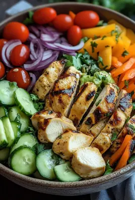 Bunte Salat Bowl mit Avocado, Hähnchen und Knoblauchdressing 26 Bunte Salat Bowl mit Avocado, Hähnchen und Knoblauchdressing