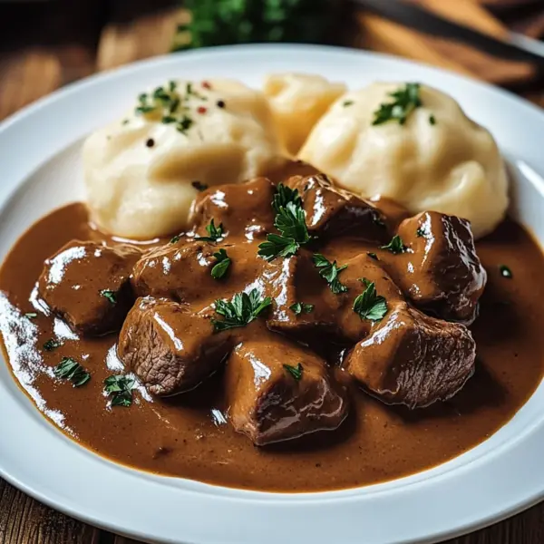 Butterzartes Rahmgulasch mit Serviettenknödel