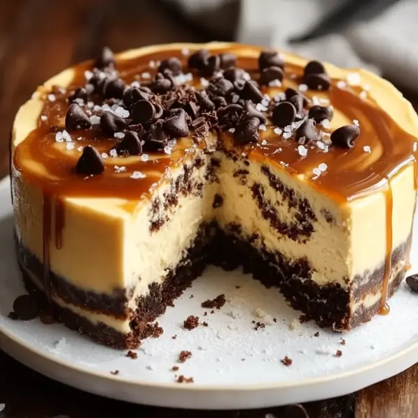 Cookie Dough Cheesecake mit Salted Caramel Swirl