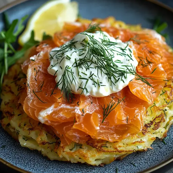 Großer Rösti mit Frischkäse und Lachs
