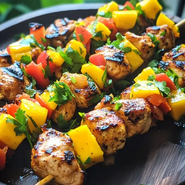 Karibische Hähnchenspieße mit Mango-Salsa