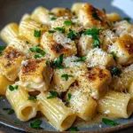 Knoblauchbutter-H&auml;hnchen mit Rigatoni und Parmesan