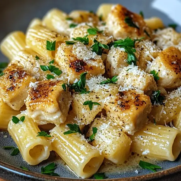 Knoblauchbutter-Hähnchen mit Rigatoni und Parmesan