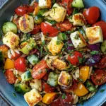 Kritharaki-Salat mit Halloumi-Croutons