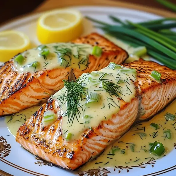 Lachs in Frühlingszwiebel-Sahnesoße