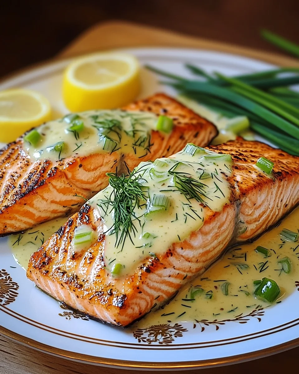Lachs in Fr&uuml;hlingszwiebel-Sahneso&szlig;e