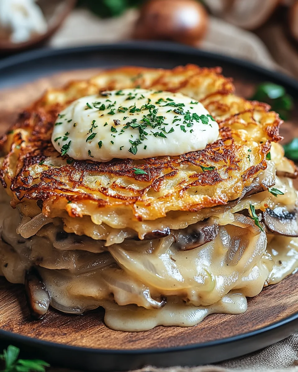 Mozzarella Rösti mit Zwiebel-Pilzrahmsoße 17 Mozzarella