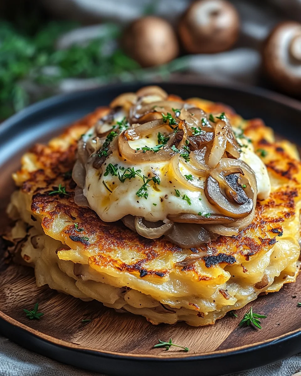 Mozzarella Rösti mit Zwiebel-Pilzrahmsoße 19 Mozzarella Rösti mit Zwiebel-Pilzrahmsoße