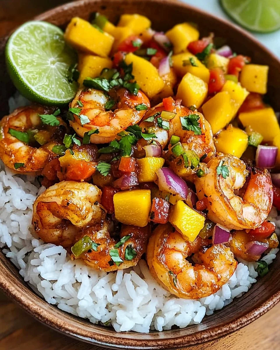 Pikante Garnelen und Mango Salsa Reisbowl 17 Pikante