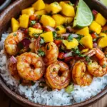 Pikante Garnelen und Mango Salsa Reisbowl