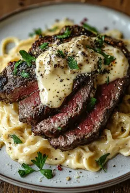 Pikantes Steak Gorgonzola Alfredo mit cremiger Parmesan-Soße 36 Pikantes Steak Gorgonzola Alfredo mit cremiger Parmesan-Soße