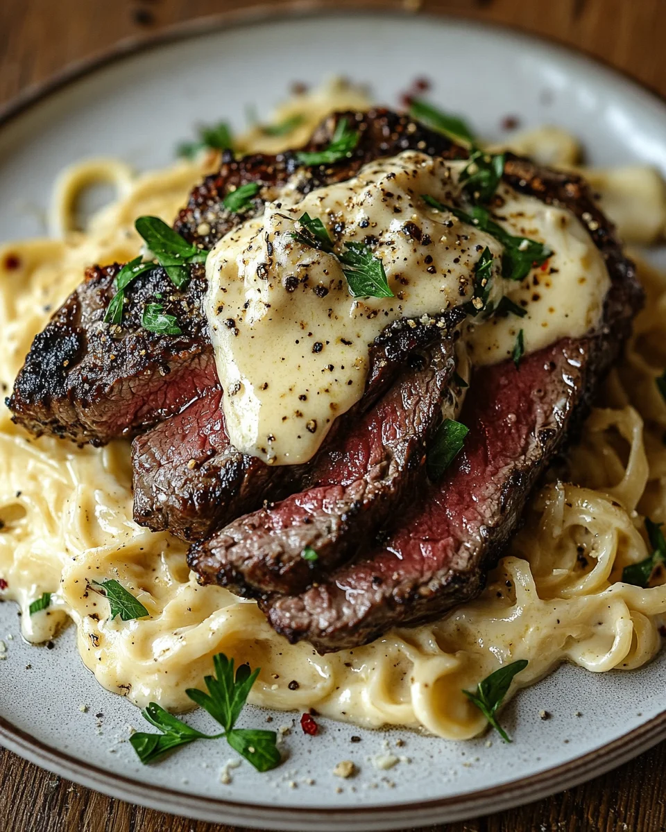 Pikantes Steak Gorgonzola Alfredo mit cremiger Parmesan-Soße 29 Pikantes Steak Gorgonzola Alfredo mit cremiger Parmesan-Soße