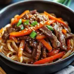 Reisnudeln mit Rindfleisch, Sojasauce und Gem&uuml;se