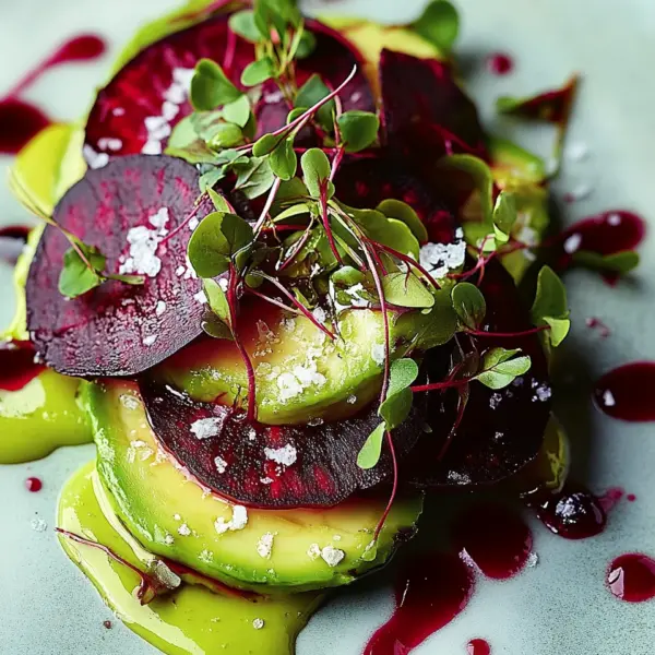 Rote Bete Carpaccio auf Avocadocreme