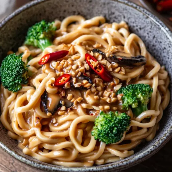 Schnelle Asianudeln mit Erdnusssauce