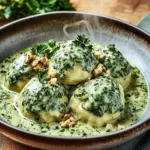 Spinat-Kn&ouml;del mit Pilzragout