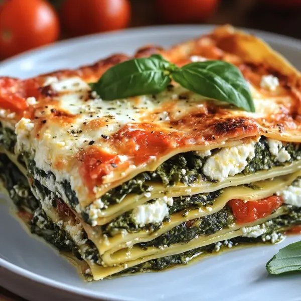 Spinatlasagne mit Feta und Tomaten