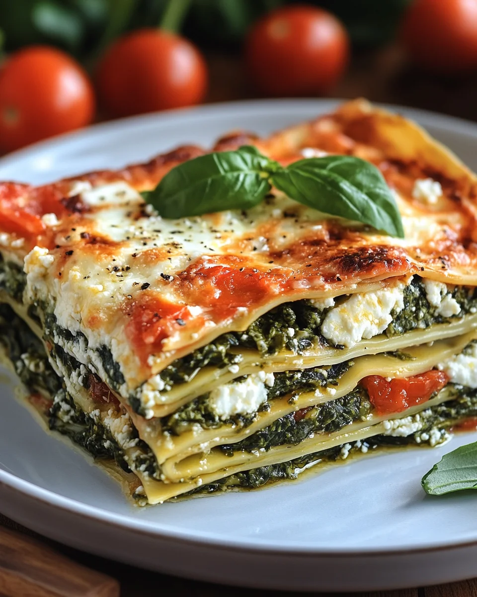 Spinatlasagne mit Feta und Tomaten