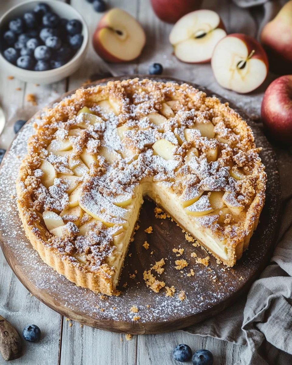 W&uuml;rziger Bratapfel-K&auml;sekuchen mit Zimtstreuseln