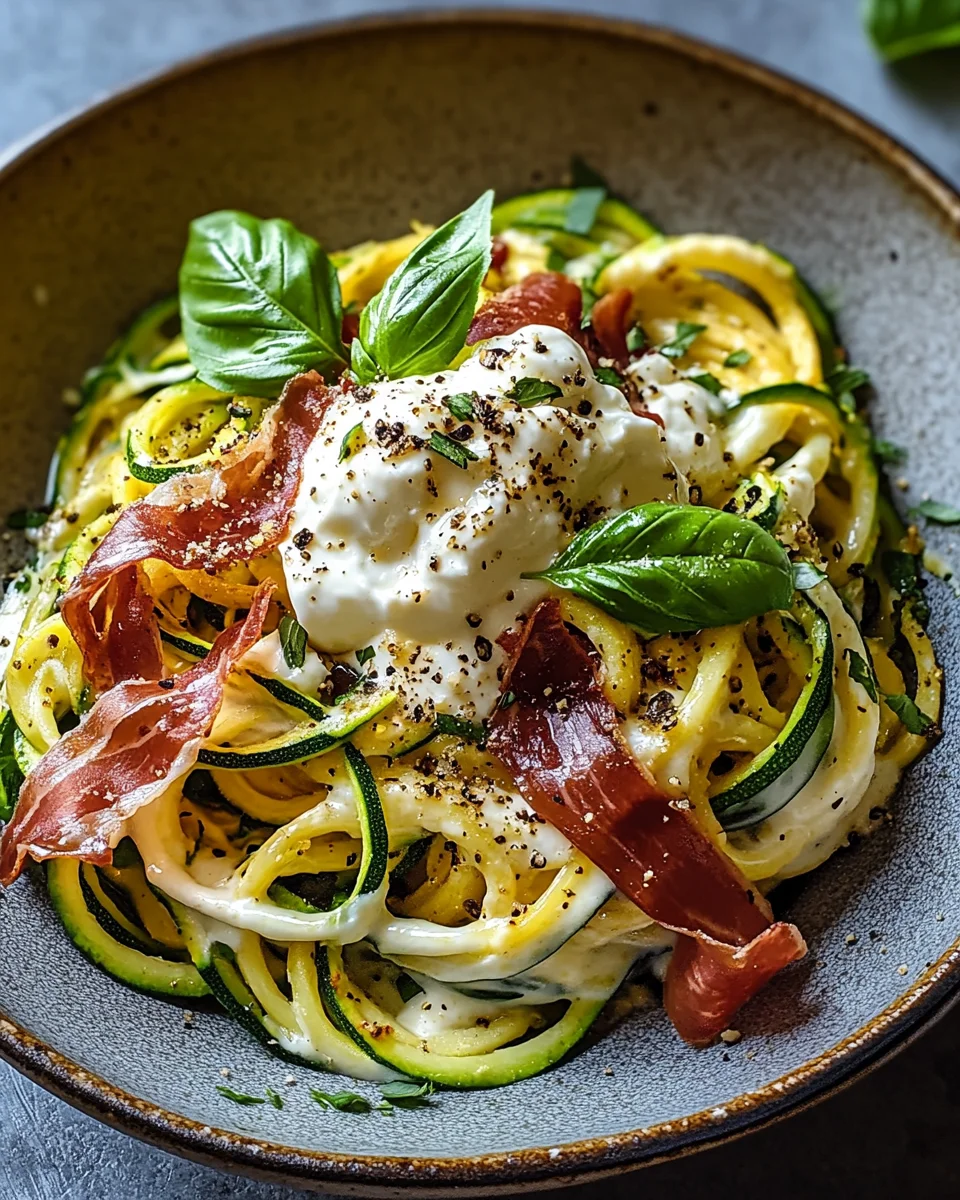 Zucchini Carbonara mit knusprigem Prosciutto und Burrata 23 Zucchini