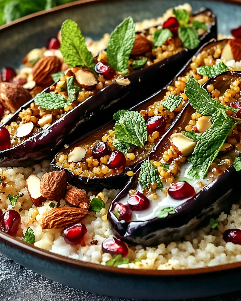 Auberginen mit Dattel-Mandel-Couscous und Minze