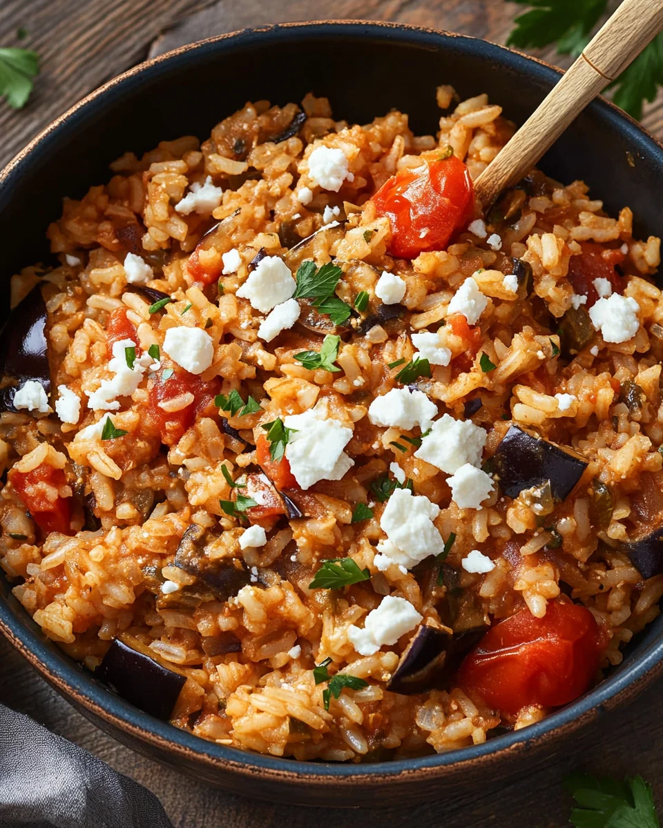 Auberginen-Reispfanne mit Feta
