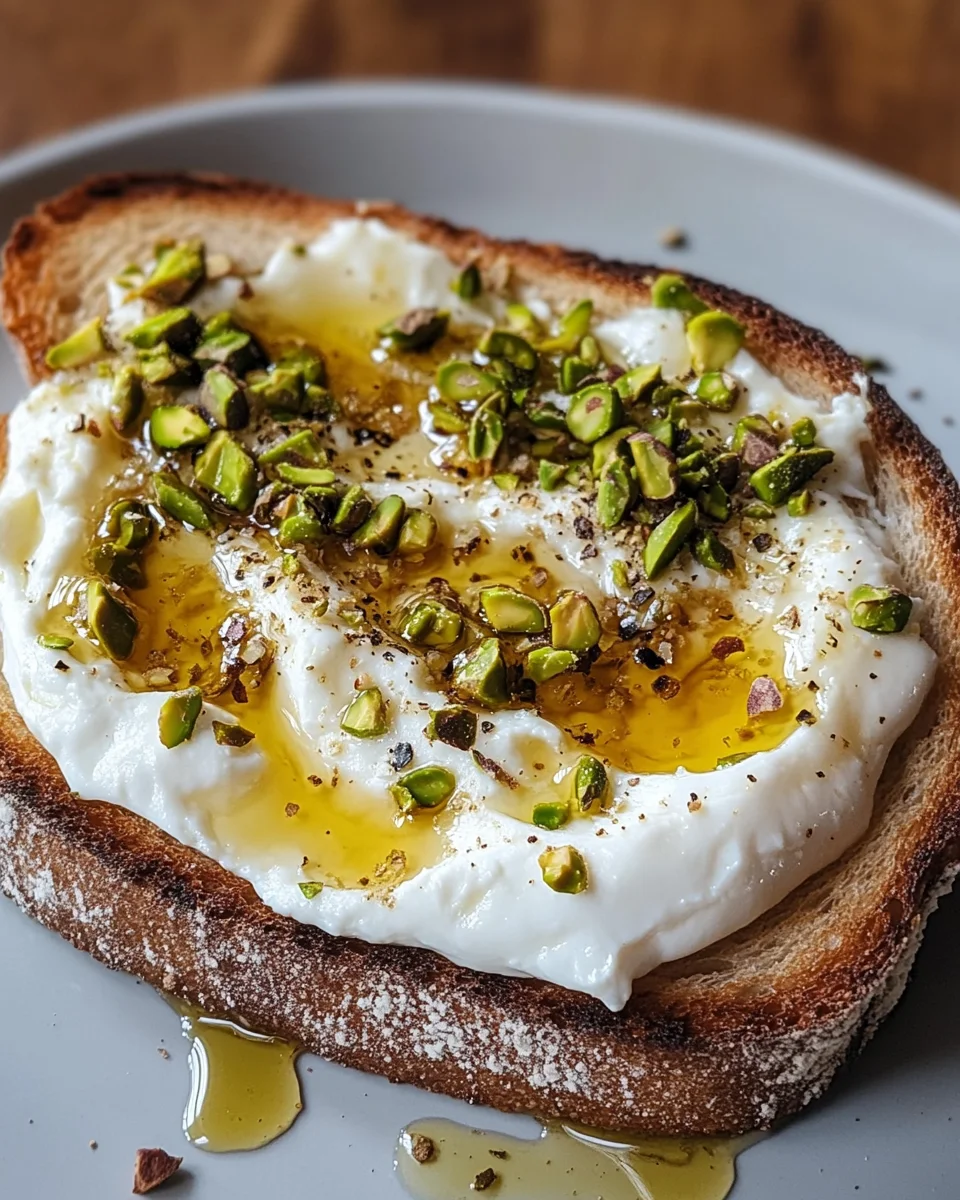 Burrata-Toast mit Pistazien und heißem Honig