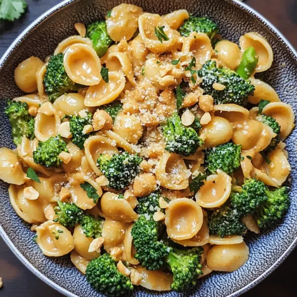 Cremige Erdnuss Brokkoli Orecchiette Pasta