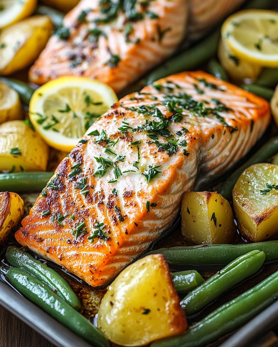 Einfaches Blechlachs Rezept mit grünen Bohnen und Kartoffeln 17 Einfaches