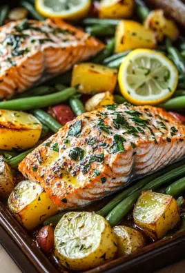 Einfaches Blechlachs Rezept mit grünen Bohnen und Kartoffeln
