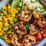 Gegrillte Garnelen Bowl mit Avocado Mais-Salsa & Cremiger Sauce