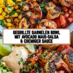 Gegrillte Garnelen Bowl mit Avocado Mais-Salsa & Cremiger Sauce 27 Pinterest Hidden Image
