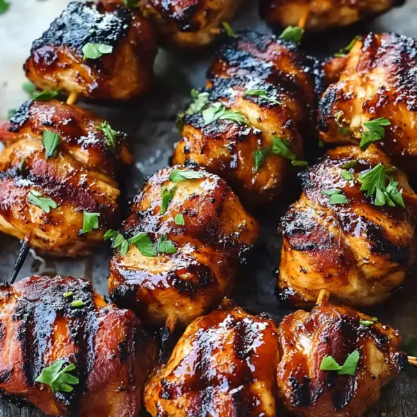 Gegrillte Honig-BBQ-Bacon-Hühnchen-Spieße einfach zubereiten