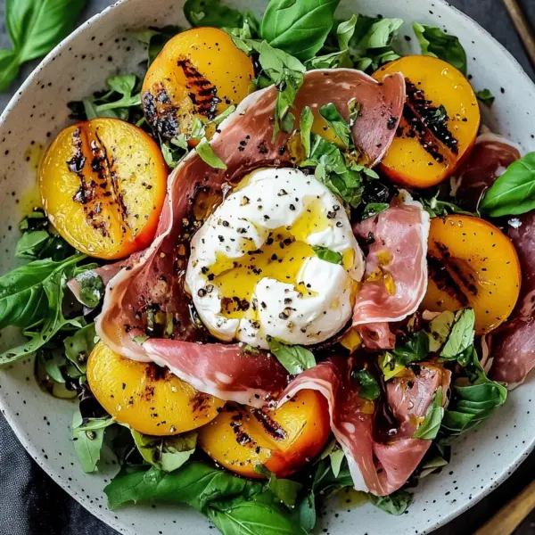 Gegrillter Nektarinen-Burrata-Prosciutto-Salat