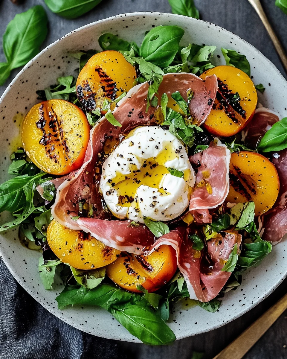 Gegrillter Nektarinen-Burrata-Prosciutto-Salat