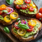 Ger&ouml;stetes Brot mit Avocadobutter und Tomatensalat