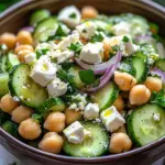 Gurkensalat mit Feta und Kichererbsen