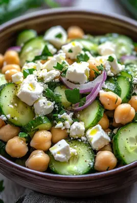 Gurkensalat mit Feta und Kichererbsen