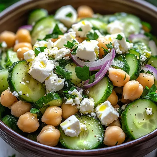 Gurkensalat mit Feta und Kichererbsen