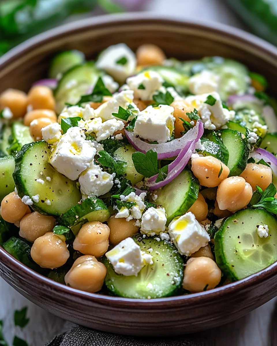 Gurkensalat mit Feta und Kichererbsen