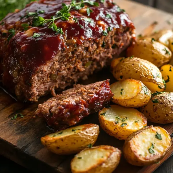 Herzhafter Hackbraten mit Ofenkartoffeln