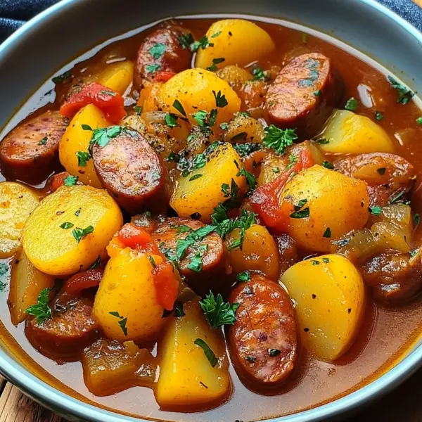 Kartoffelgulasch mit Würstchen