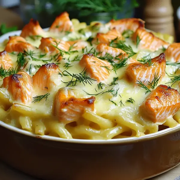 Nudelauflauf mit Lachs und Sahne