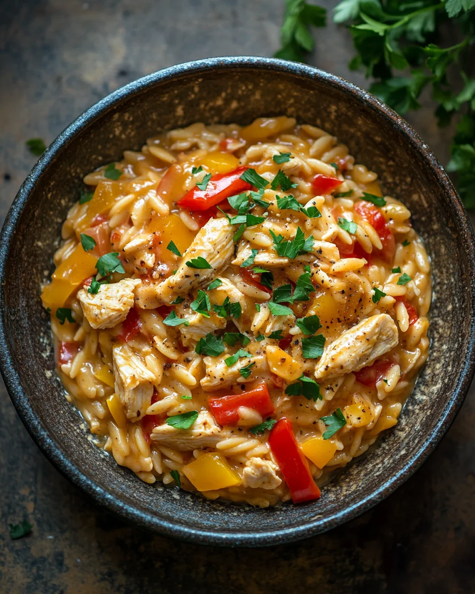 Orzo-Pfanne mit Paprikahuhn