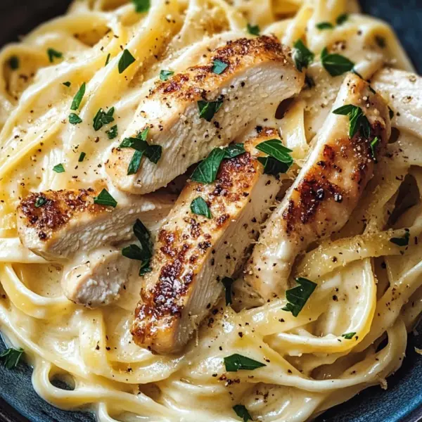 Pasta Alfredo mit gebratenem Hähnchen