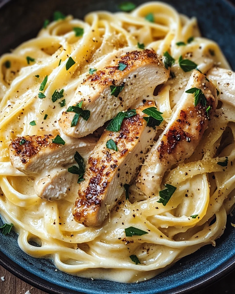 Pasta Alfredo mit gebratenem H&auml;hnchen
