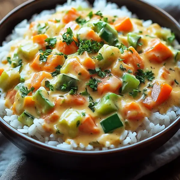 Reis mit Gemüse-Frischkäse-Sauce