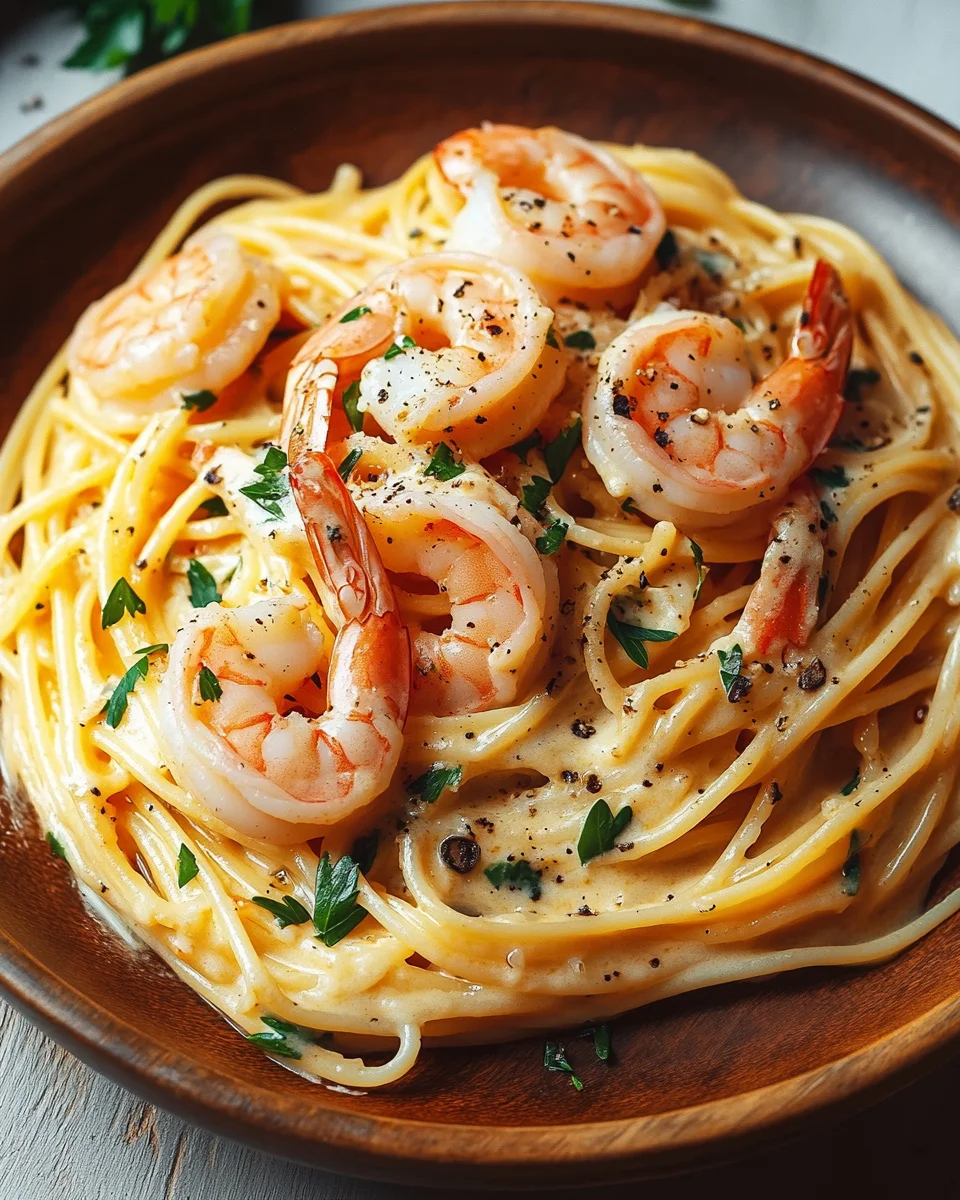 Spaghetti mit Garnelen in Knoblauch-Sahnesauce 24 Spaghetti